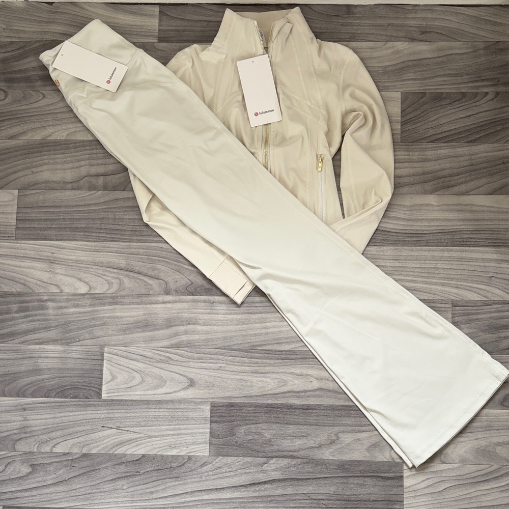 White & Gold Lululemon Define Jacket + Align HR Flared Pants Size 4